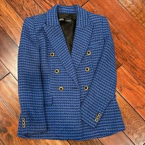 Blue and Black tweed blazer with gold and black button detail